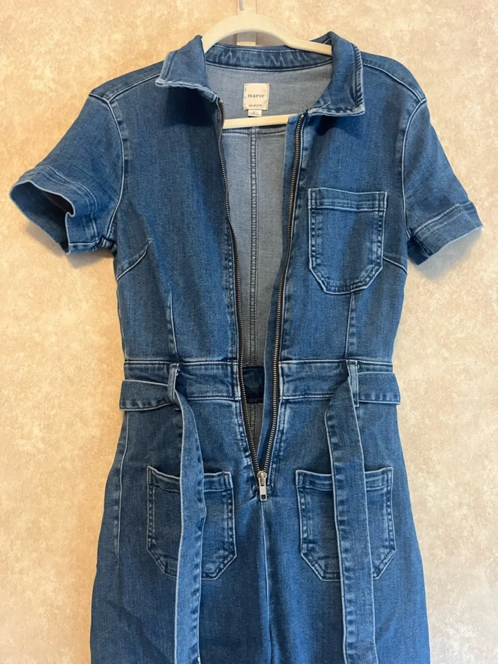 Maeve Anthropologie Colette Weekend Dark Denim Wide Leg Jumpsuit Size 2 - Picture 6 of 9